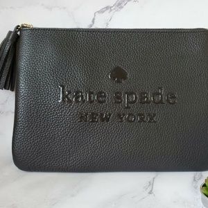 Kate Spade | Sienne Logo Large Leather Black Tassel Pouch